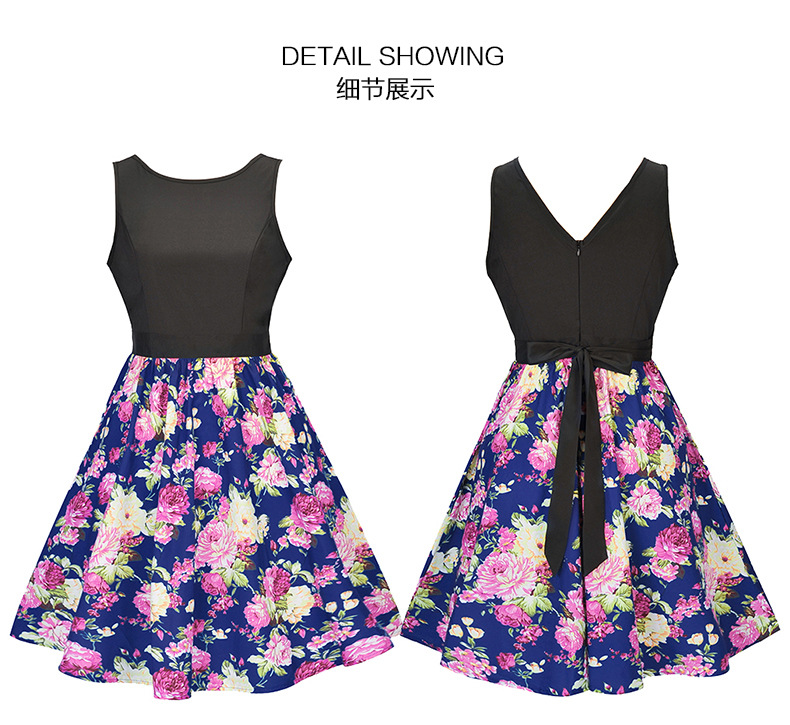 SZ60138-4 Women Sleeveless intage Floral Print Knee-length Evening Dresses
